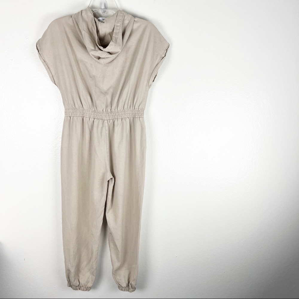 ZARA Cream 100% Cotton Utility Snap Button Closure Hoodie Jumpsuit, Size 12 Boho - Picture 2 of 12